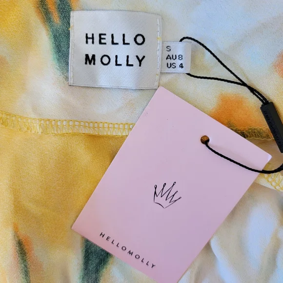 NWT Hello Molly Green Yellow Tie Dye Halter Neck Summer Mini Dress Size 4 - Picture 8 of 13